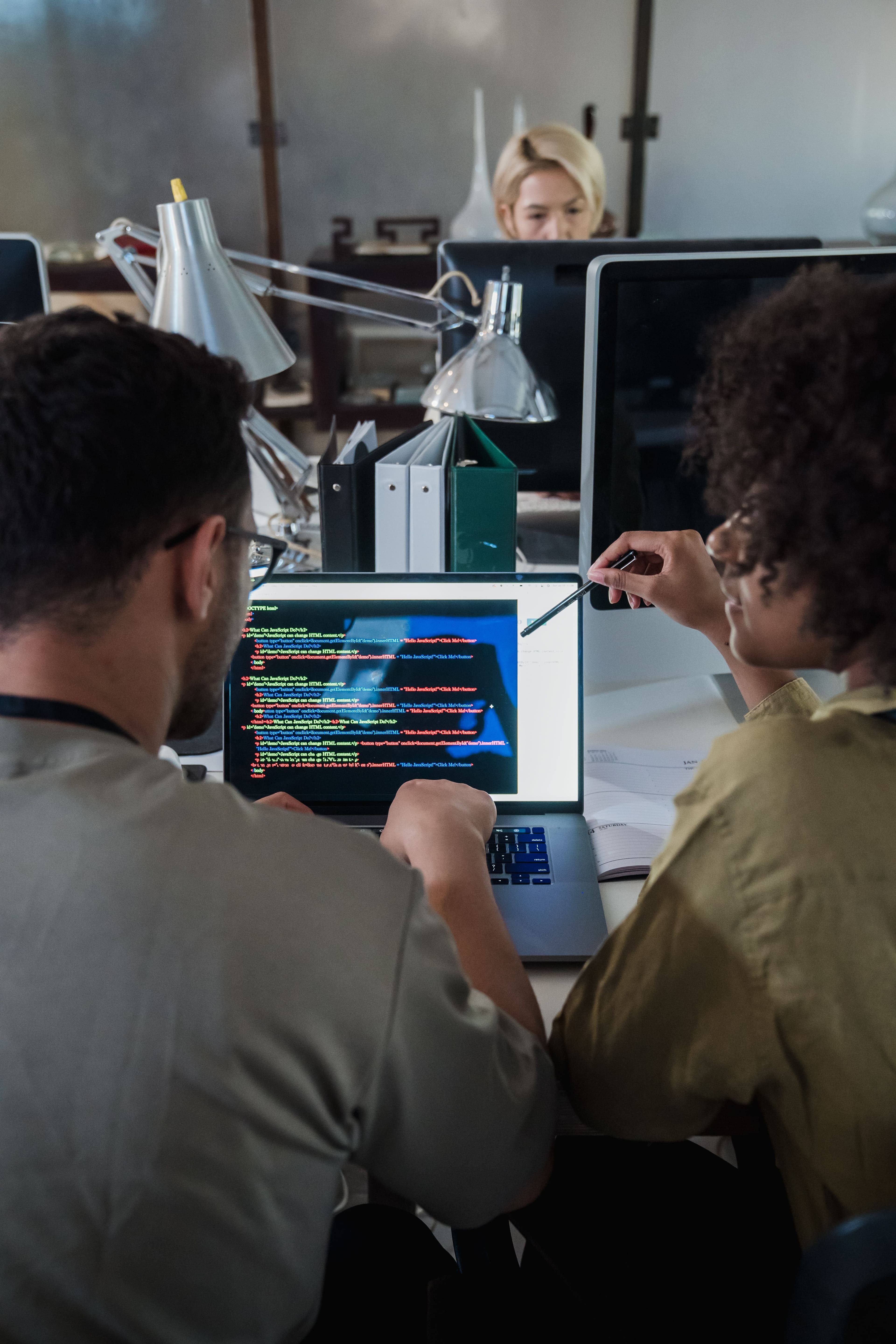 Software engineering team working together